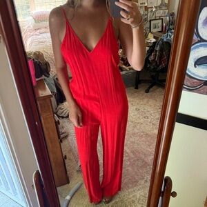 Ba&Sh Wide Leg Jumpsuit In Viscose Red